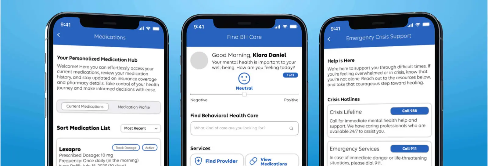 Elevance Health behavioral health landing page screens