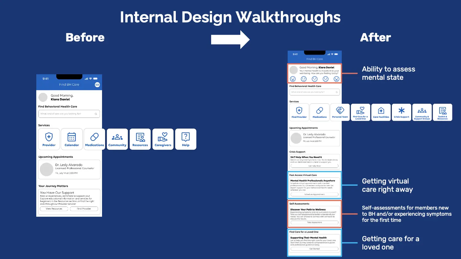 Before and after comparison of the BH landing page
