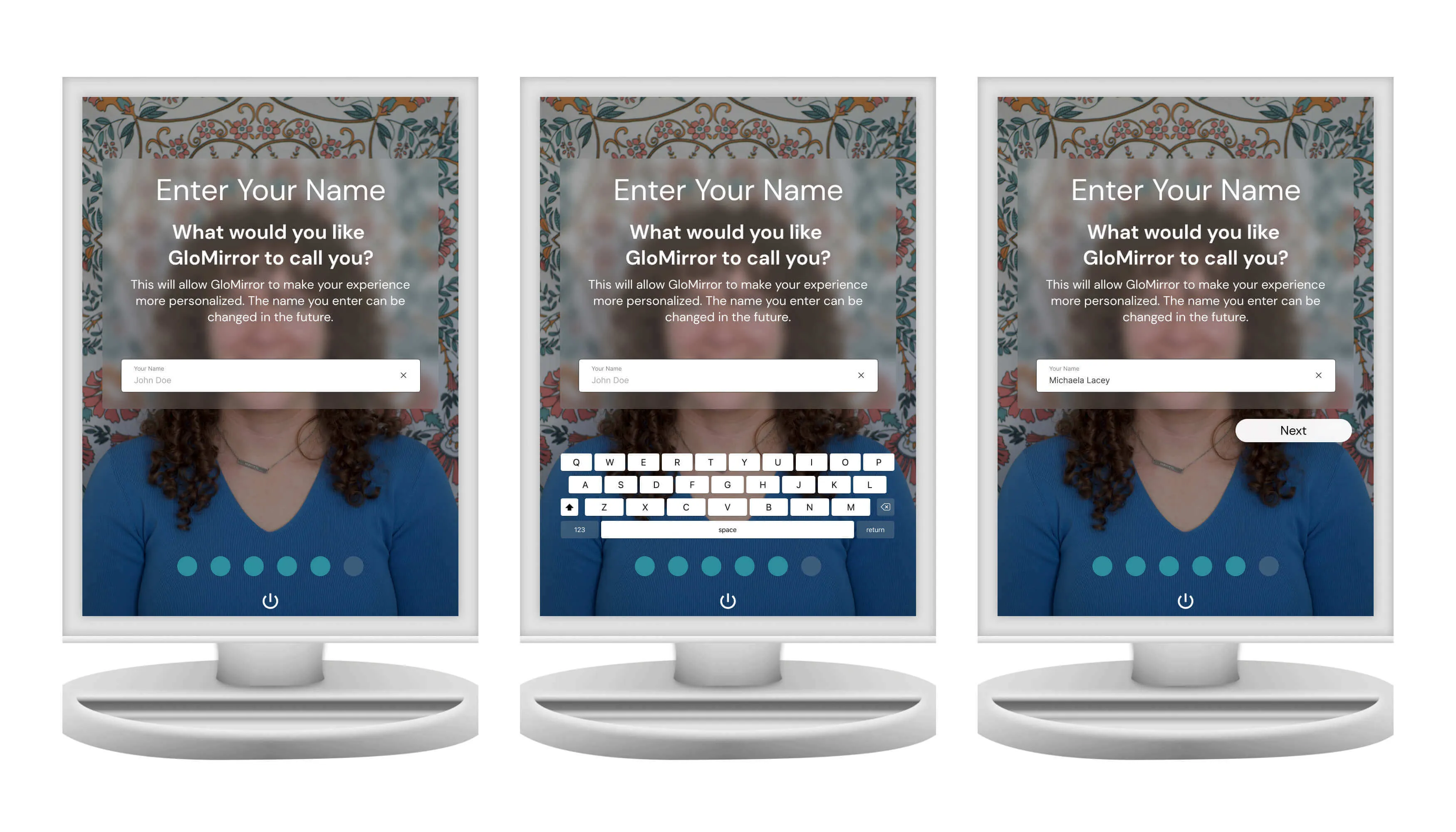 GloMirror final prototype screen, example four