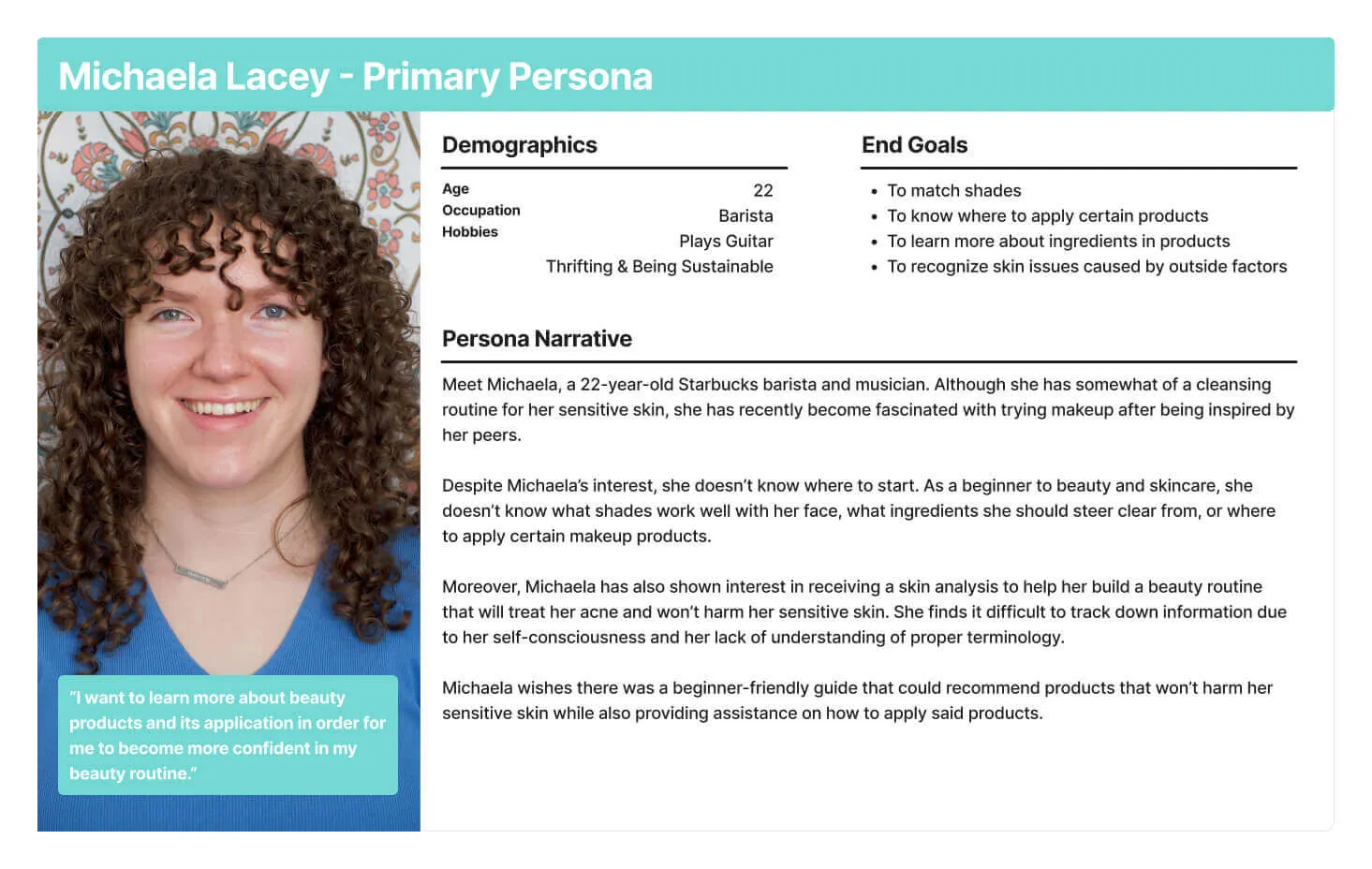 Primary persona, Michaela