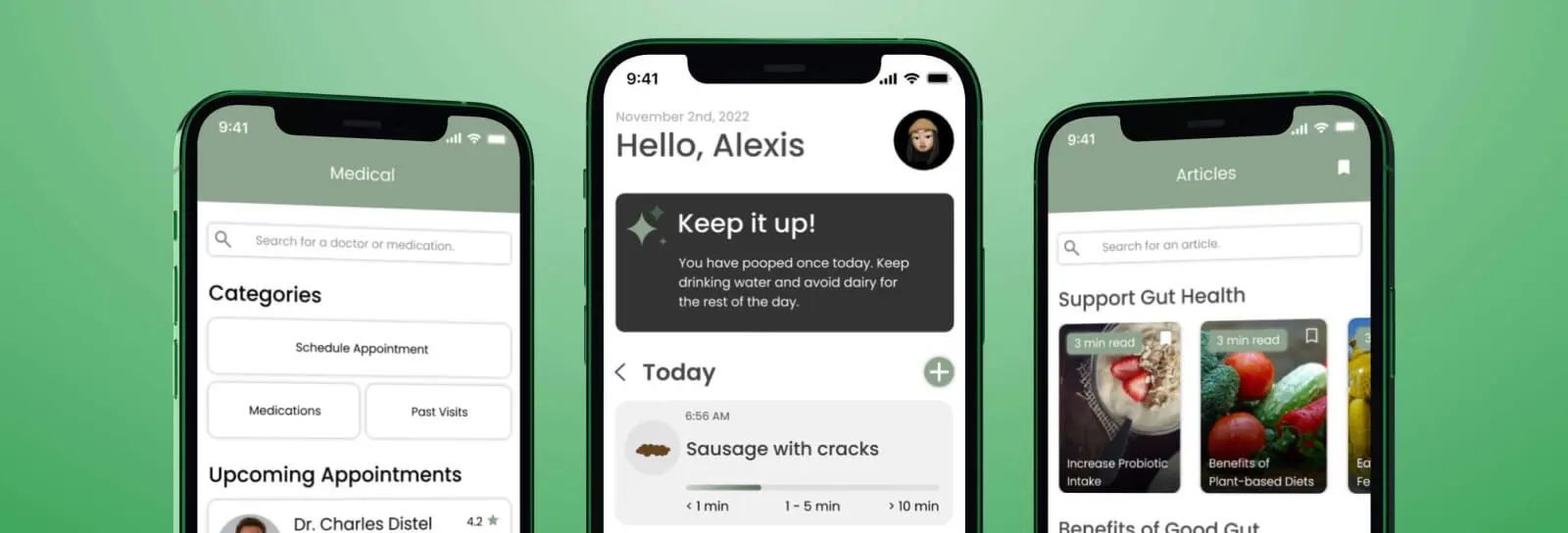Good Sh*t gut health tracker app screens