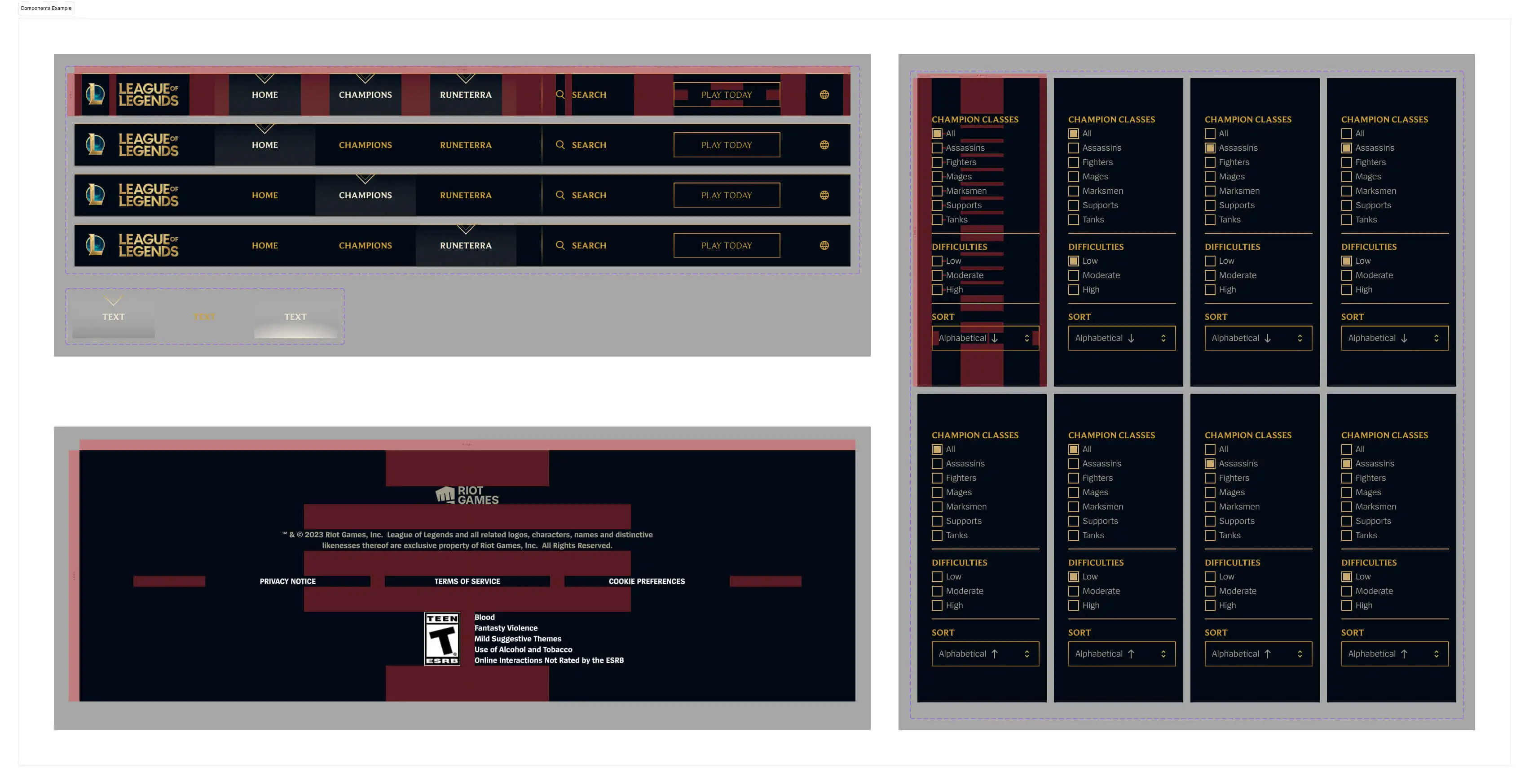 Example of components used