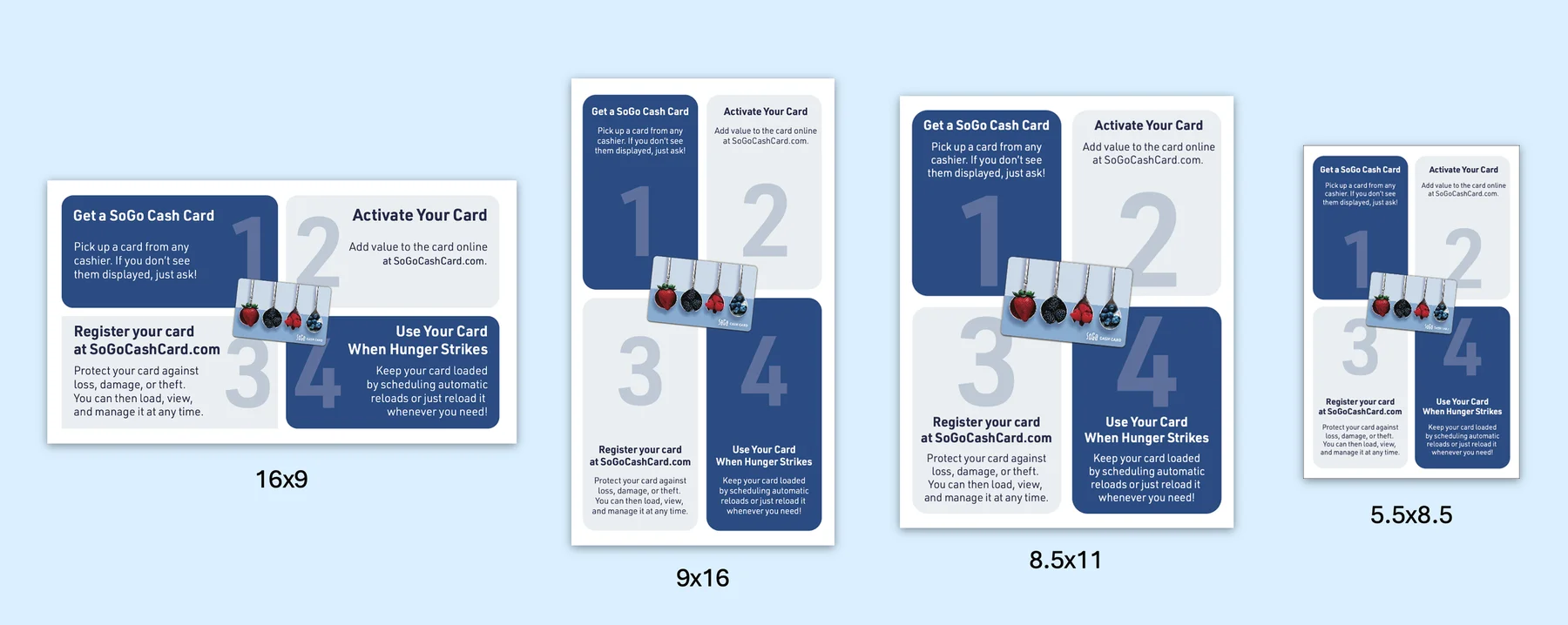 Get a SoGo Cash Card step-by-step insert, four formats