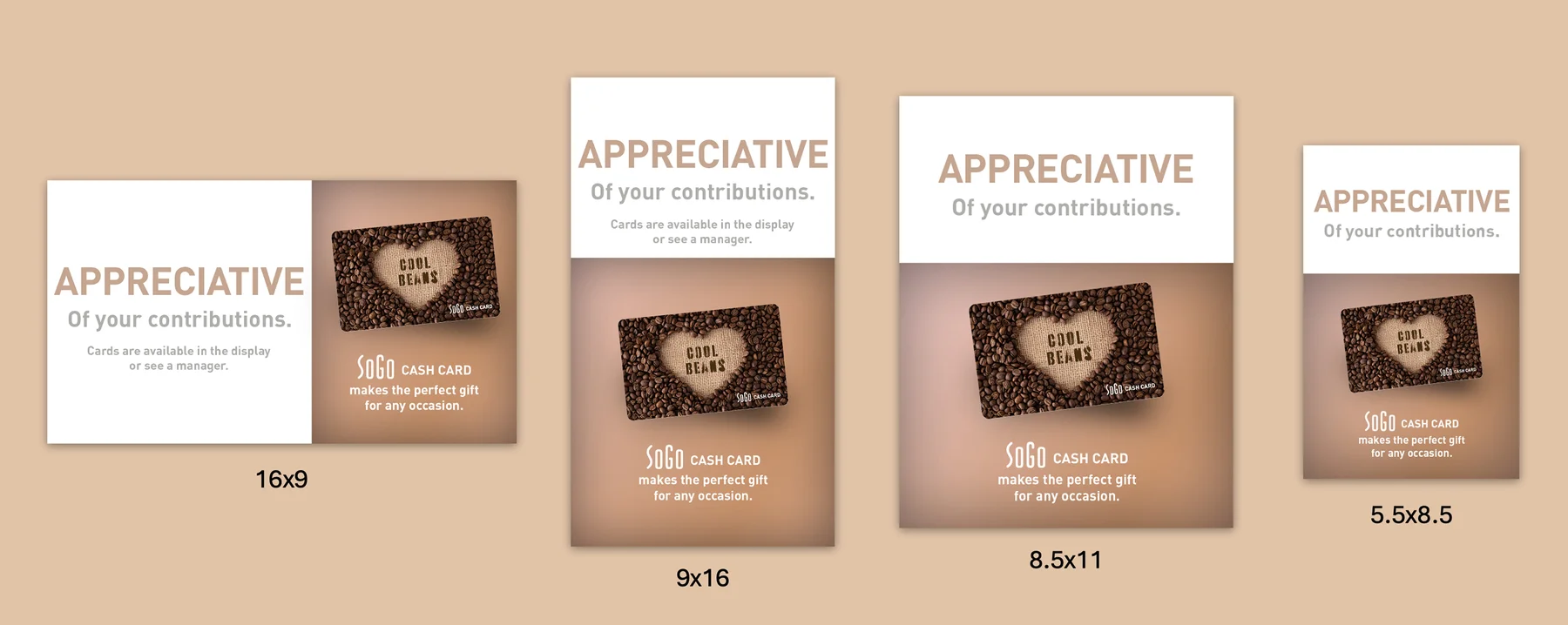 Appreciative insert, four formats
