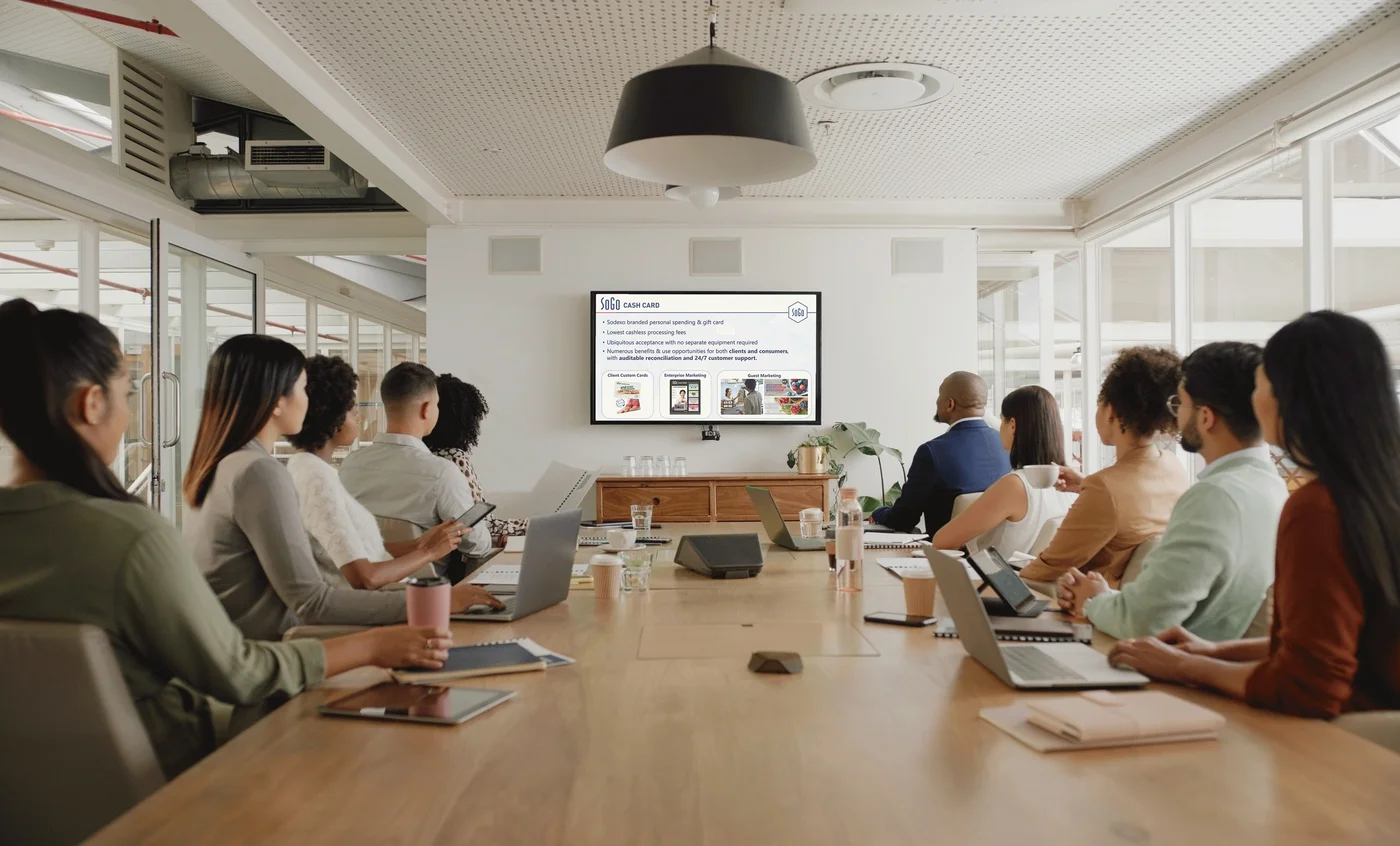 CFO presentation slide displayed on a conference room screen