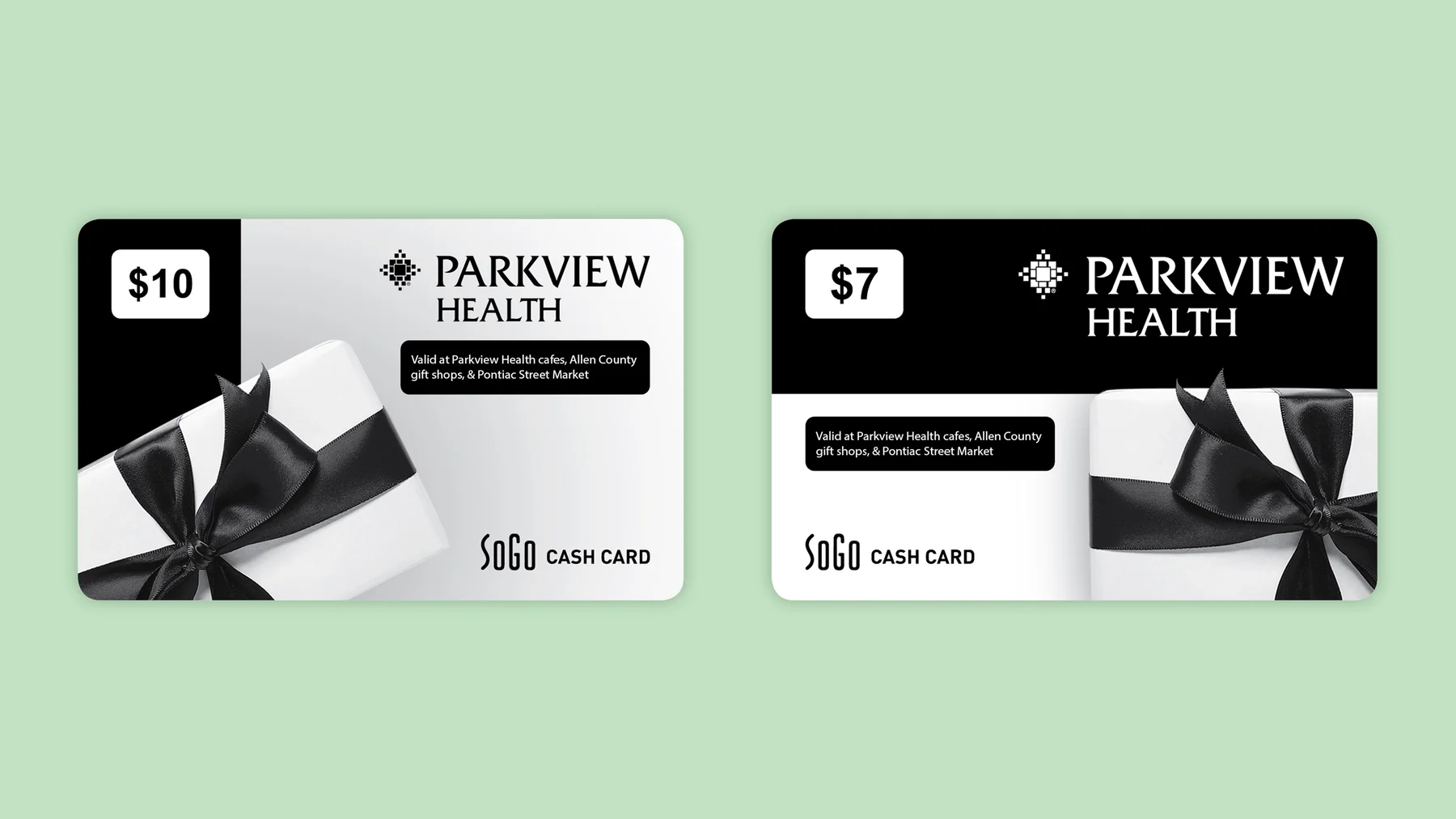 Parkview Health $10 and $7 gift card designs