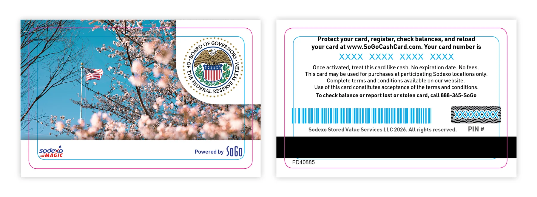 Gift card front and back built to print specification, showing safe zone and die line markup
